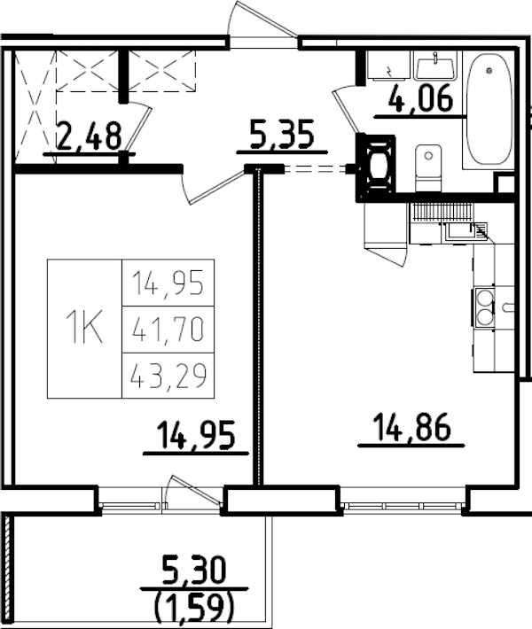 1-комнатная квартира 47 м², 2/9 эт., ЖК «IQ Гатчина 3»